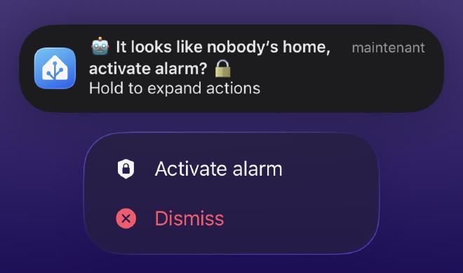 Alarm actionable notification