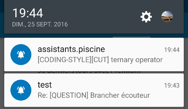 Example of notifications