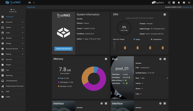 Truenas dashboard